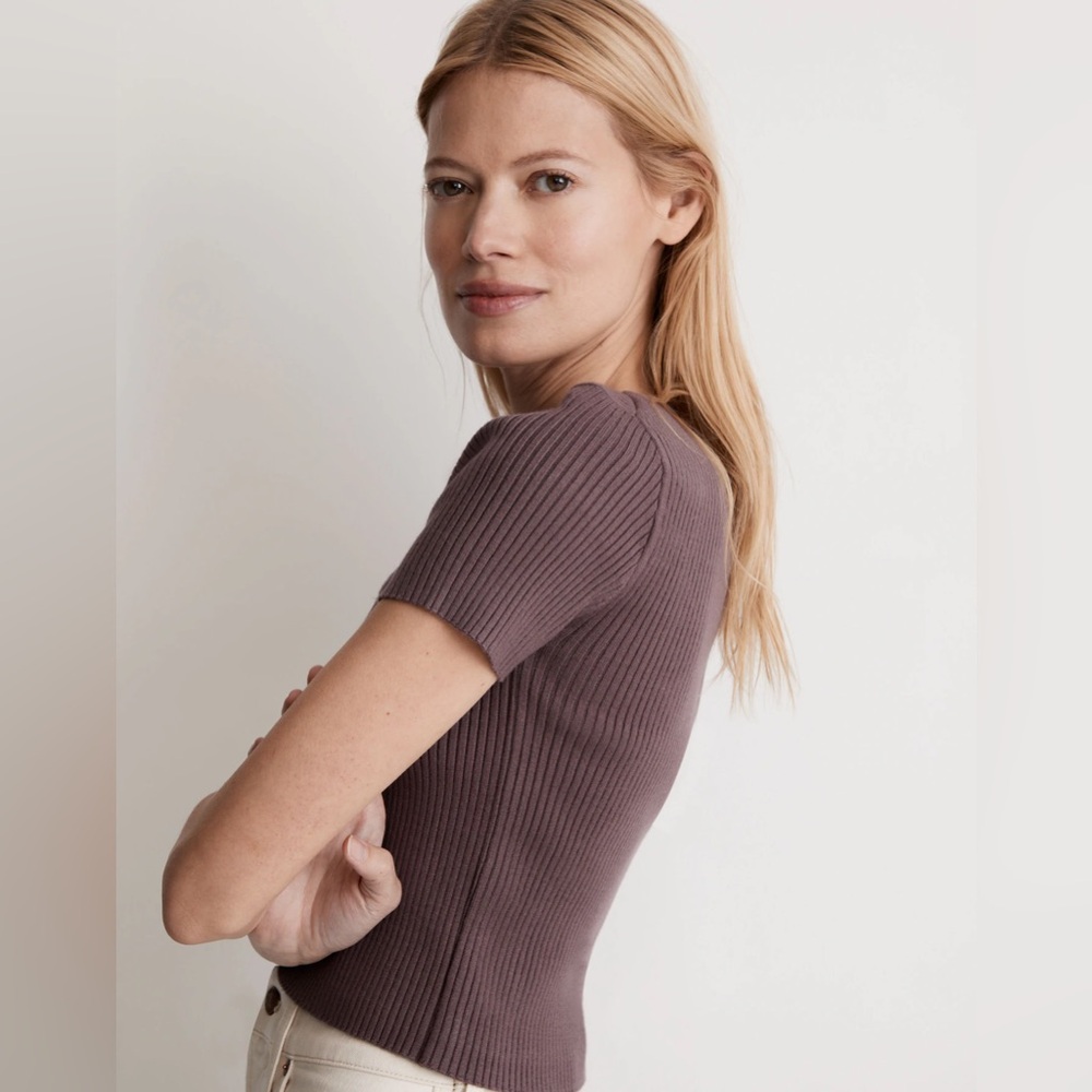 Madewell | Square-Neck Crop Sweater Tee | Fig, Purple | Women’s Size M